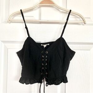 Black Corset-Style Lace-Up Front Cami Top